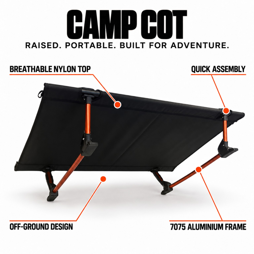 HOUND portable raised dog Camp Cot with breathable nylon top, quick assembly and 7075 aluminium frame