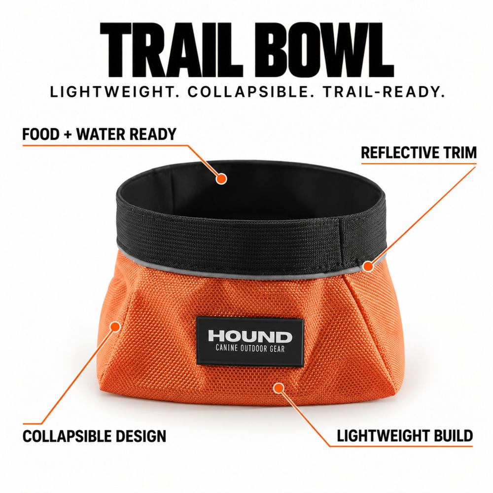 HOUND collapsible Trail Bowl for dog food or water with reflective trim and lightweight travel design