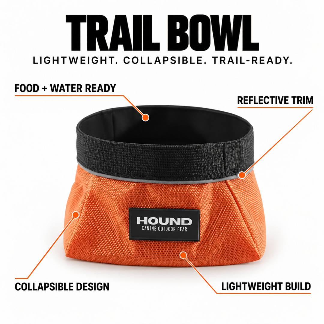 HOUND collapsible Trail Bowl for dog food or water with reflective trim and lightweight travel design