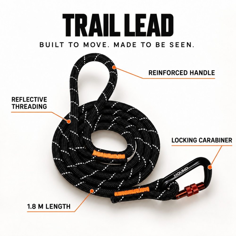 HOUND reflective dog Trail Lead with reinforced handle, locking carabiner and 1.8 metre rope