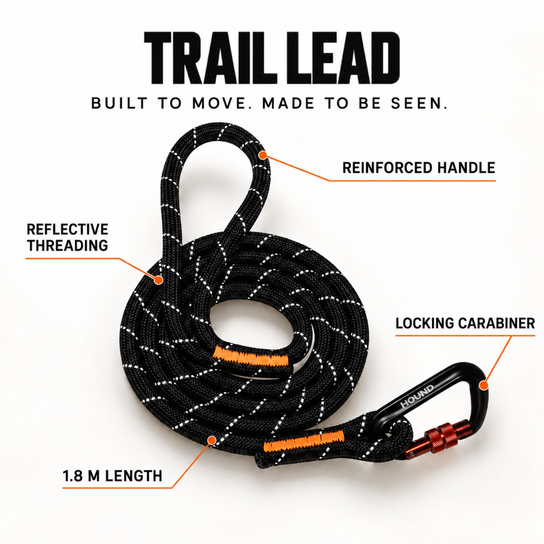 HOUND reflective dog Trail Lead with reinforced handle, locking carabiner and 1.8 metre rope