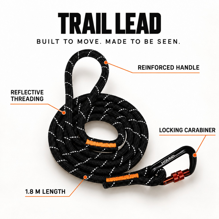 HOUND reflective dog Trail Lead with reinforced handle, locking carabiner and 1.8 metre rope